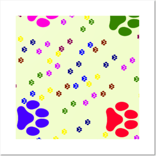 COLORFUL DOG PAWS PATTERN BACKGROUND Posters and Art